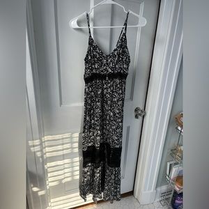 Size Small Black and White Floral Maxi with Lace Detail